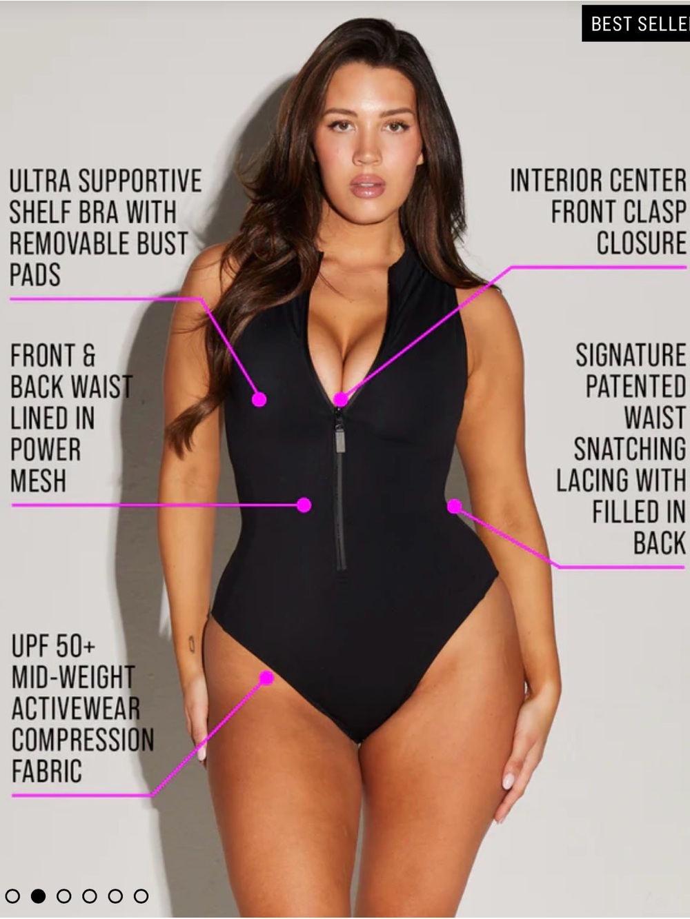 Ta3 Black Zip-Front One-Piece Surfy NWT Large - Picture 3 of 7